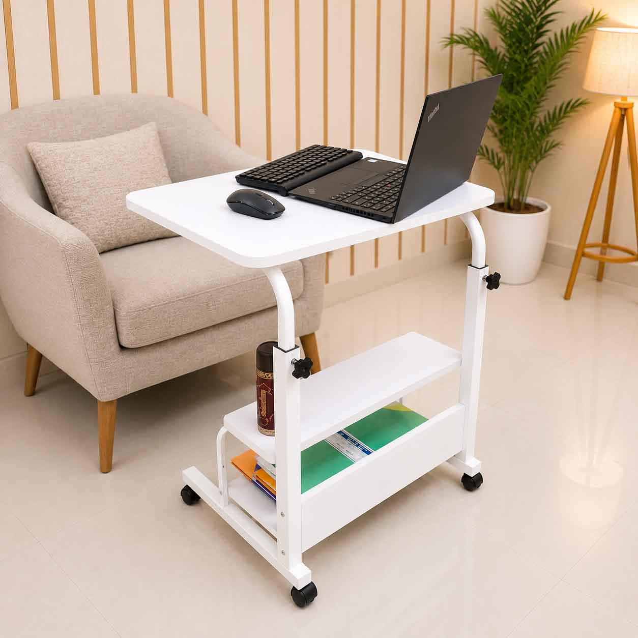Double layer adjustable table (White)